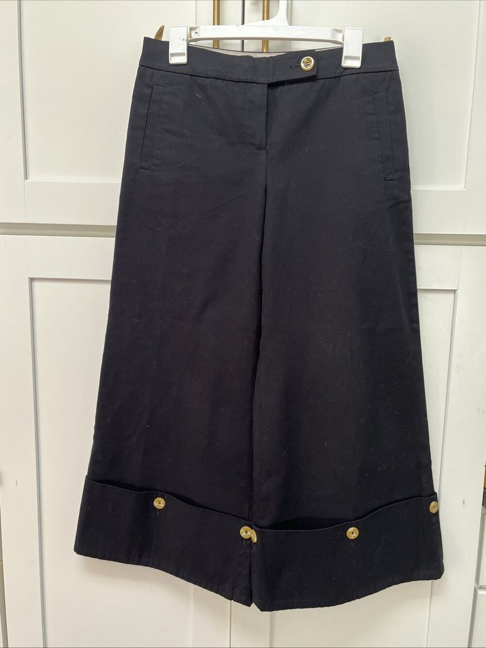 Taikonhu Anthropologie Black Wide Leg Mid Rise Sailor Pants Women's Sz 6